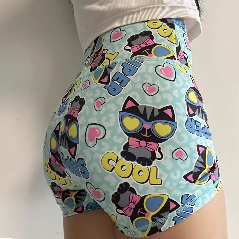 New Style Sports Shorts with Cartoon Print, Cute Hot Pants, High Elasticity, Naked-Feel Fabric, Suitable for Sports Training, Fitness, Yoga, and Running