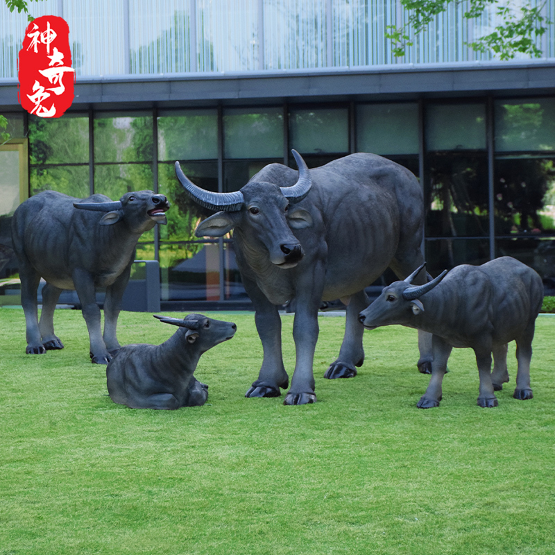 Outdoor Garden Shepherd Boy Riding a Simulated Buffalo Sculpture Farm Lawn Agricultural Culture Fiberglass Model Decorative Ornament