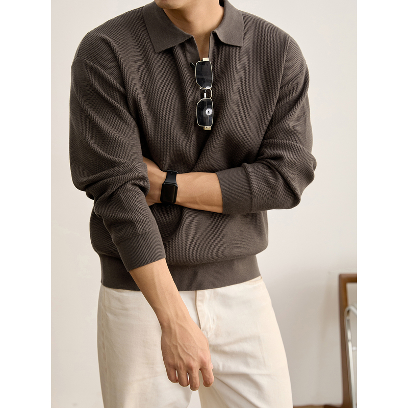 Luud Old Money Style Seagull Collar Knitted Top Men's Ribbed Cuff Textured Polo Shirt Sweater Autumn and Winter Luud Old Money Style Seagull Collar Knitted Top Men's Ribbed Cuff Textured Polo Shirt Sweater Autumn and Winter