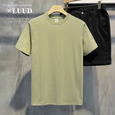 LUUD Xinjiang combed tight Lose cotton T-shirt Solid color versatile short-sleeved casual base for men's wear
