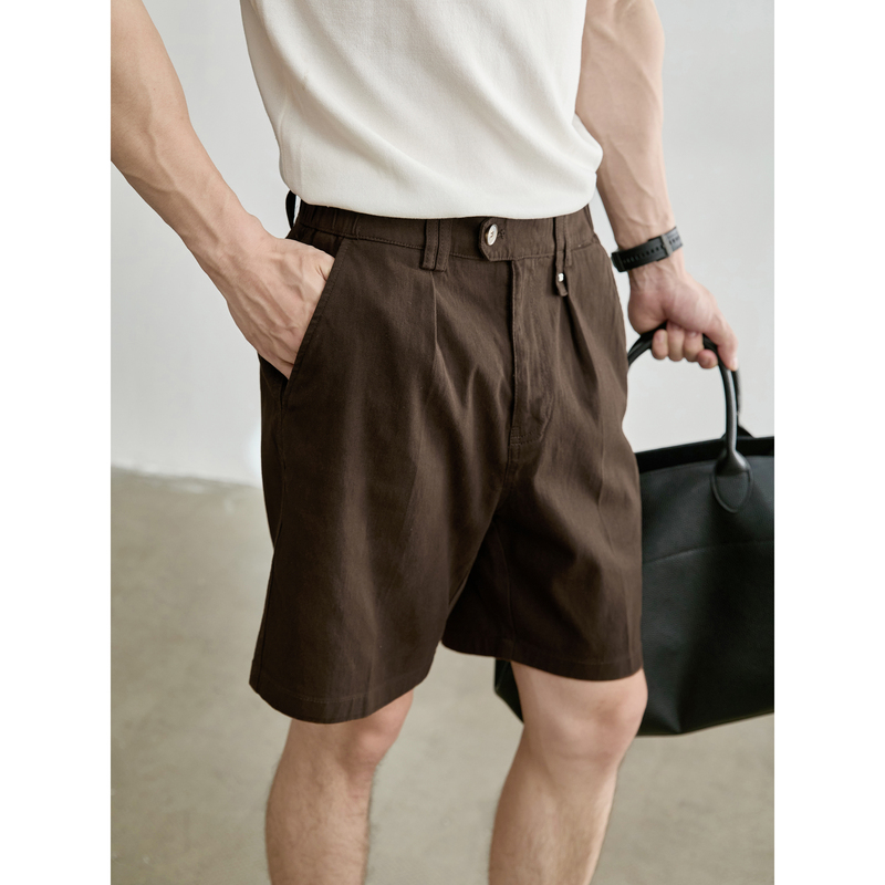 Luud Retro Vintage Style Three-Dimensional Pleated Cut Men's Straight Mid-Length Pants Summer Breathable Metal Decoration Shorts