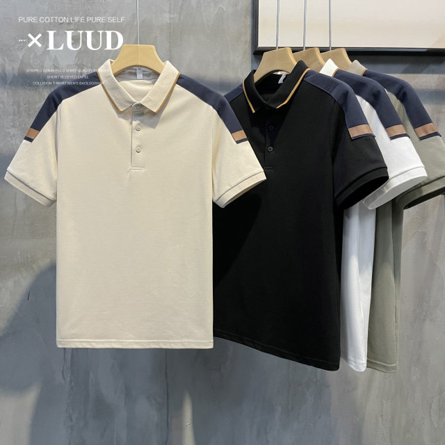 LUUD new product small drop shoulder hit color short-sleeved men's Korean version personality trend polo shirt men's casual summer tops