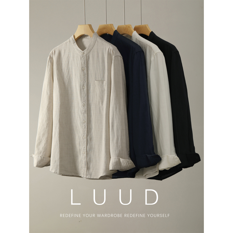 Luud New Chinese Style Stand Collar Linen Tencel Long Sleeve Shirt Vintage Elegant Old Money Pocket Style Versatile Shirt for Men Luud New Chinese Style Stand Collar Linen Tencel Long Sleeve Shirt Vintage Elegant Old Money Pocket Style Versatile Shirt for Men
