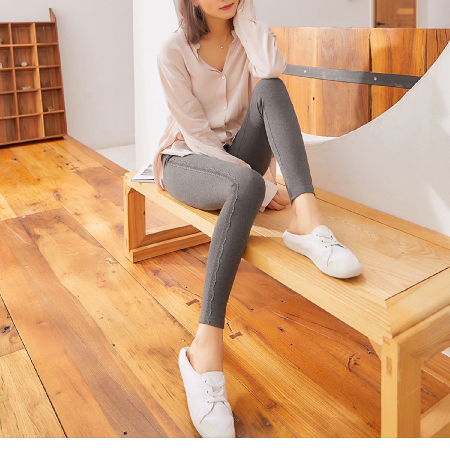 2019 cotton mới ren chín quần cạp cao mặc quần legging hoang dã đơn giản không thể mua được quần bóng mùa xuân - Quần tây thường quần baggy kaki nữ