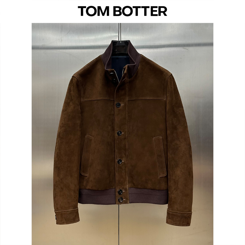 Tom Botter Harrington Old Money Style Imported Suede Genuine Leather Casual Retro Bomber Jacket Coat