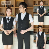 Hotel Catering Waiter Overalls Set Men Summer Short Sleeve Shirt ktv Front Desk Receptionist Workwear Vest