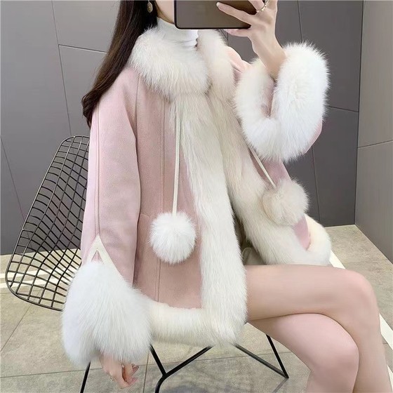 2023 winter new style whole leather fox fur coat for young women fur ball cloak down liner explosive coat