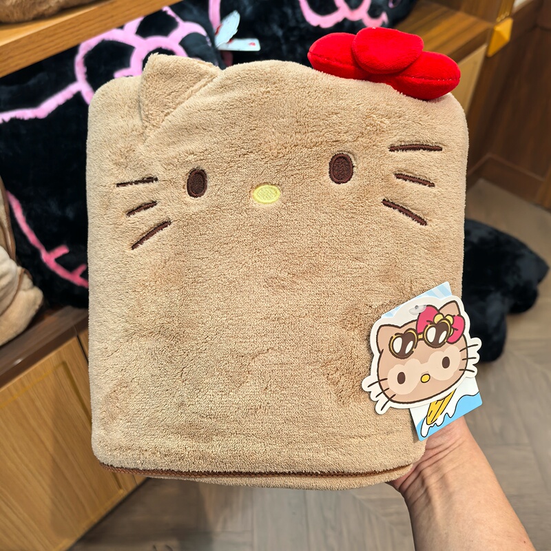 Miniso Sanrio Hello Kitty Summer Black Leather Series Coral Fleece Bath Towel-Hello Kitty