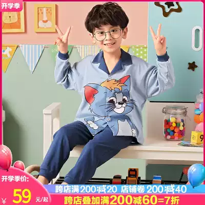Boy's pajamas Spring and Autumn long sleeve cotton children's summer thin little boy middle-aged children's home clothing big flower cat suit