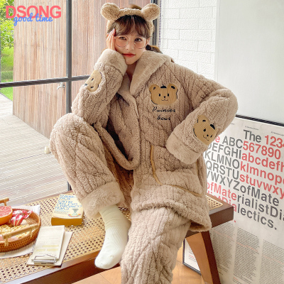 taobao agent Coral velvet demi-season pijama, quilted fleece jacket, flannel winter uniform, with little bears