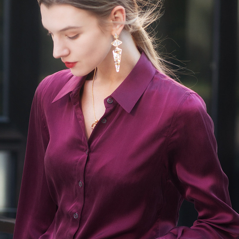 AI light luxury fog face silk shirt low-key luxury double crepe silk ol female French commuter shirt top