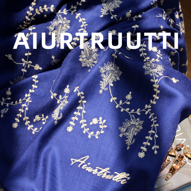 Aiurtruutti Kashmir Fully Embroidered Pure Cashmere Shawl, Snow-Covered Mountain Vine Embroidery, Noble Outerwear Scarf