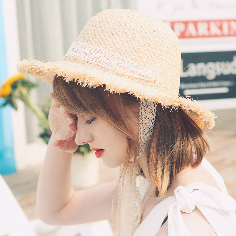AI hand knitting Laffi straw hat shade cap female handcuff hat children summer butterfly bow casual and shade cap
