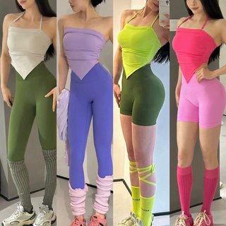 Candy-colored adjustable halter neck yoga vest for women with chest pads, shockproof push-up sports bra, outer wear fitness top