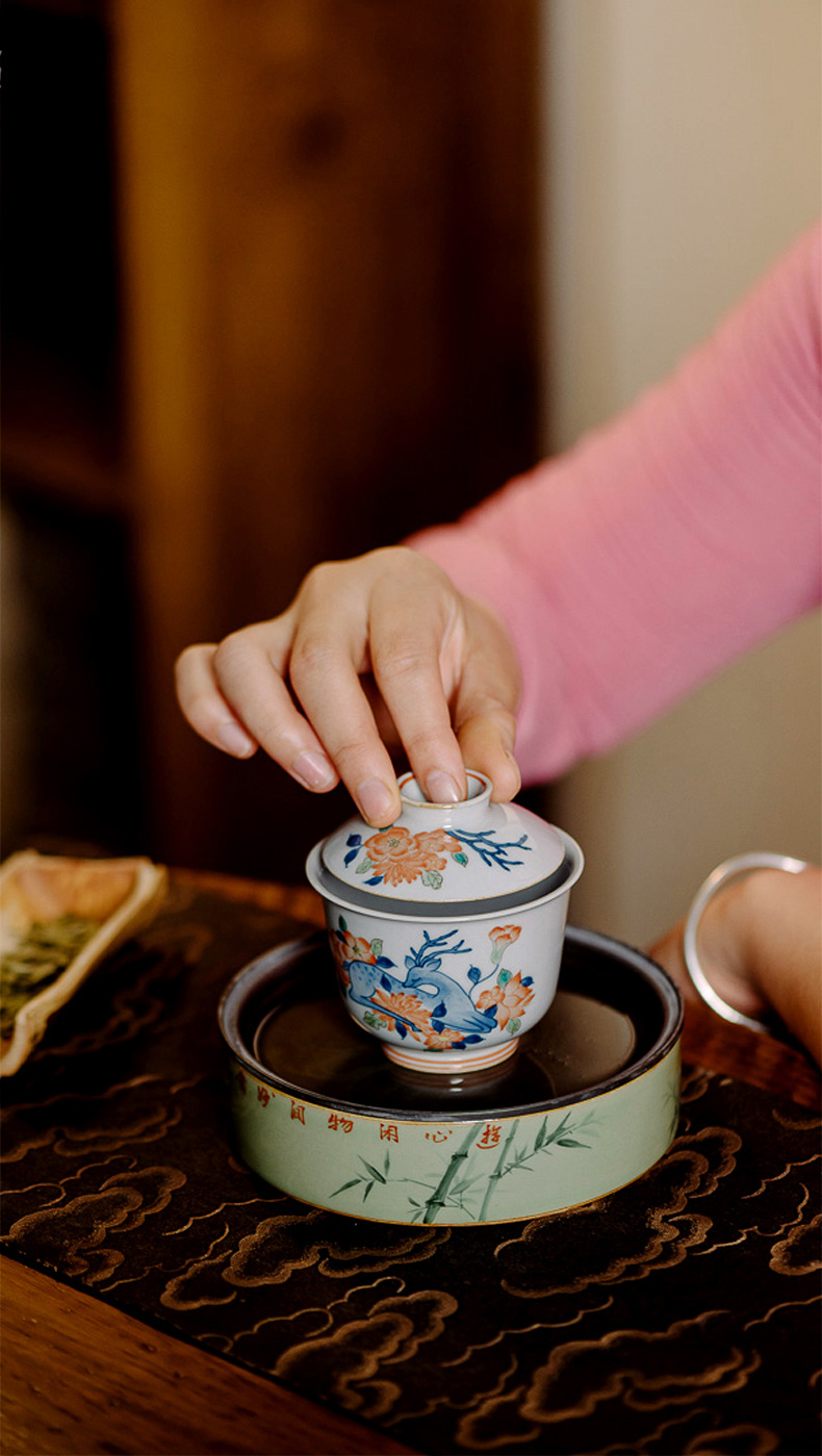 High - end checking hand - made ceramic story town tureen three tureen single bucket color sika deer tureen