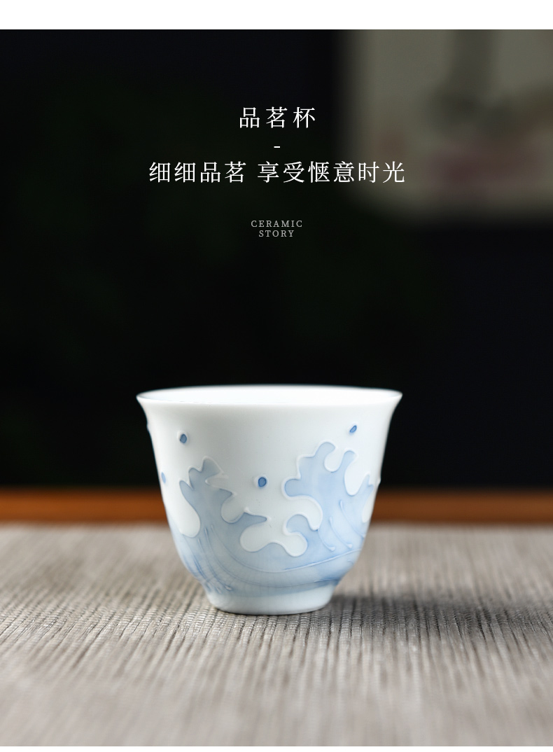 White porcelain ceramic story kung fu tea set suit I and contracted household high waves tureen cup teapot