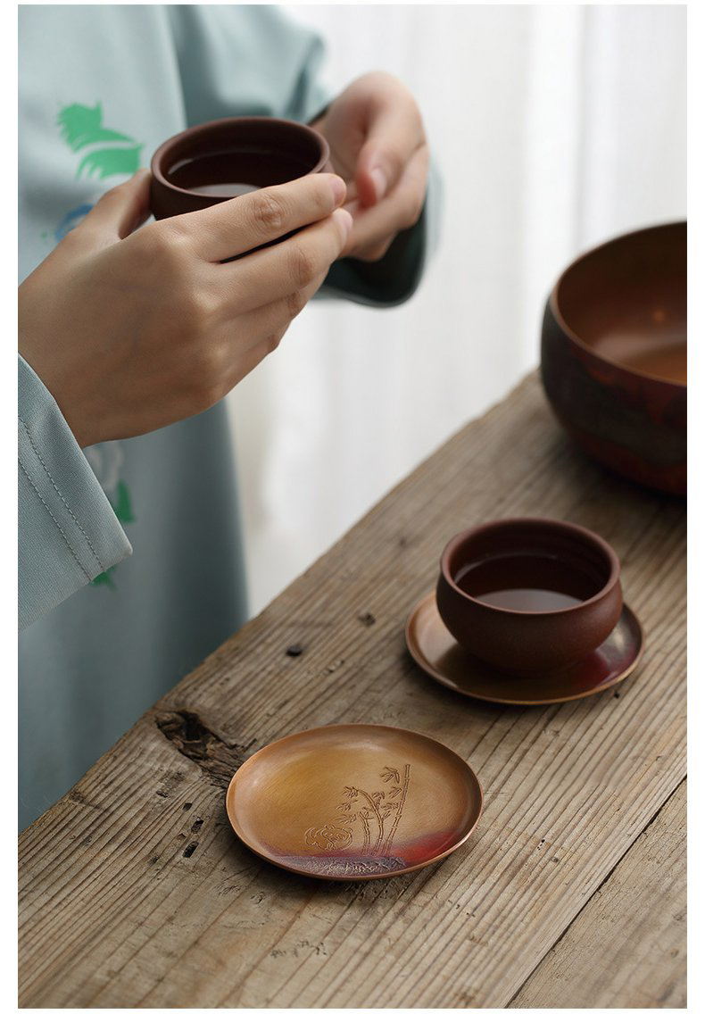 Ceramic story of pure copper mine loader silver cup mat checking retro zen Japanese cup insulation pad kung fu tea accessories