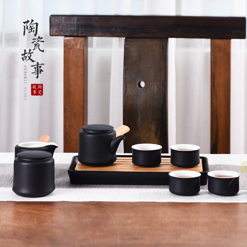 Story of kung fu tea set suit small household set of tea cups ceramic teapot Japanese visitor high - grade office