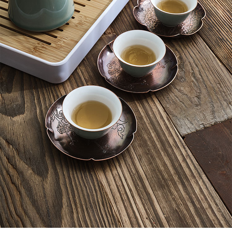 Ceramic story manual copper hammer eye grain cup mat mat kung fu tea saucer Chinese zen tea accessories