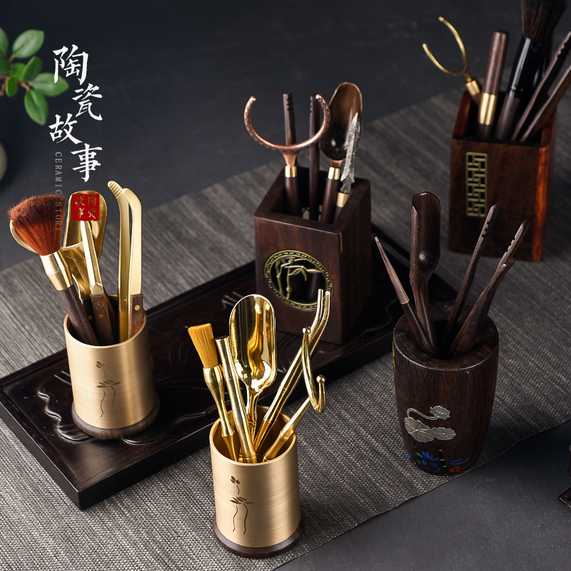 Ceramic story 6 gentleman suit kung fu tea set with parts of the tea taking tea tool ChaZhen teaspoons 6 gentleman