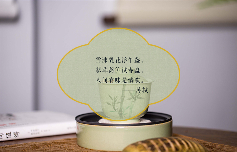 High - end checking hand - made ceramic story town tureen only three tureen single pea green glazed bamboo tureen