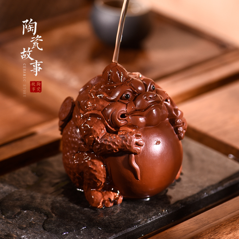 Ceramic purple Japanese story furnishing articles pet boutique tea can keep tea tea accessories decorative tea play little golden toad