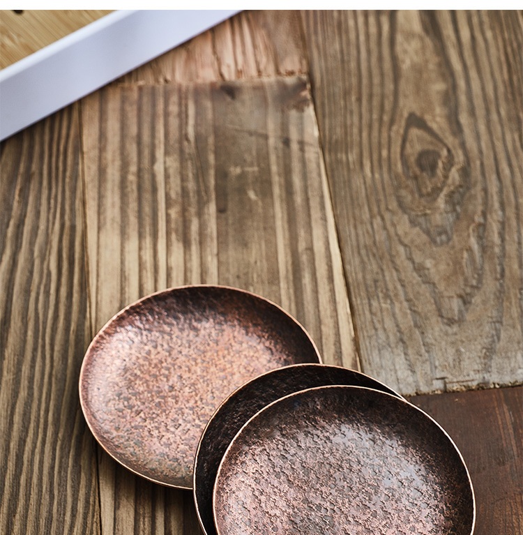 Copper hammer eye grain ceramic story coasters Japanese zen cup saucer insulation prevent hot kung fu tea accessories