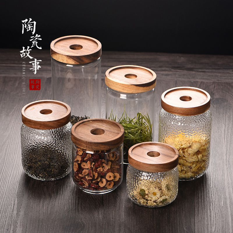 Ceramic story glass tea pot small portable storage POTS household mini tea sealed moisture - proof preservation tank