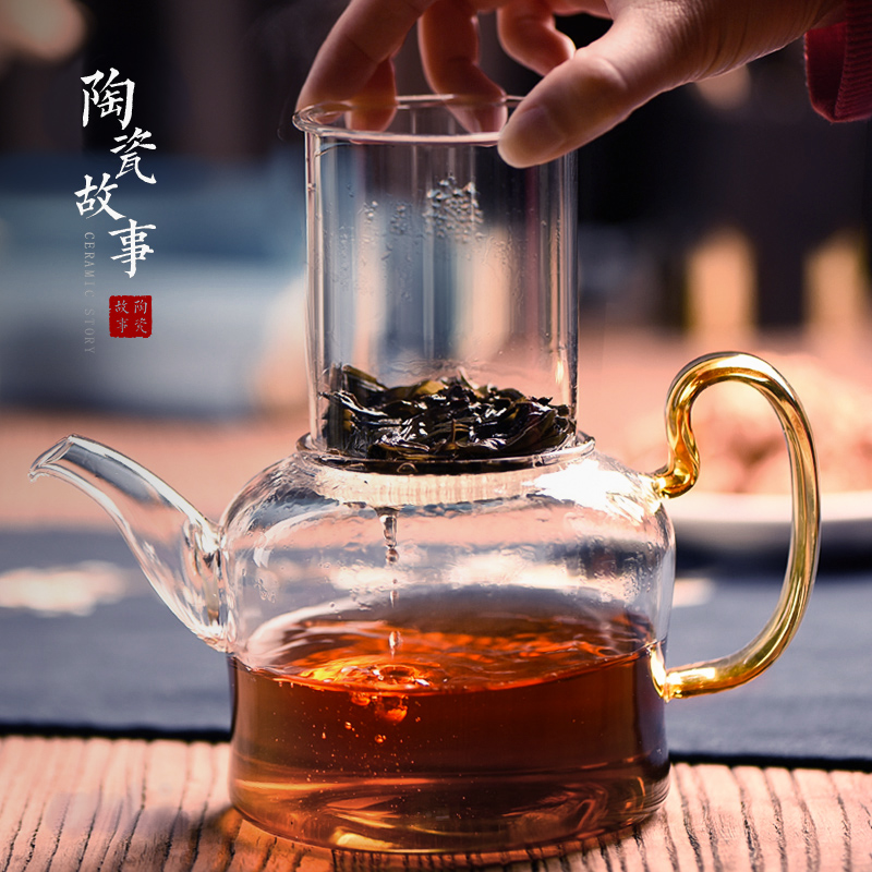 Ceramic story glass teapot teapot high - temperature household single pot of filtration separation of tea flower teapot red tea sets