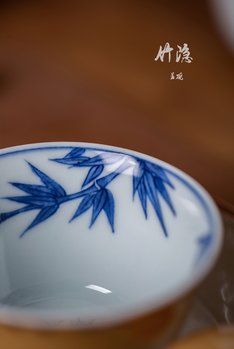 High - end checking hand - made ceramic story town tureen three blue and white bamboo hidden tureen tureen single apricot yellow glaze