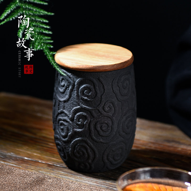 Ceramic story caddy fixings portable seal storage jar household pu 'er the receive tank tea taking with zero