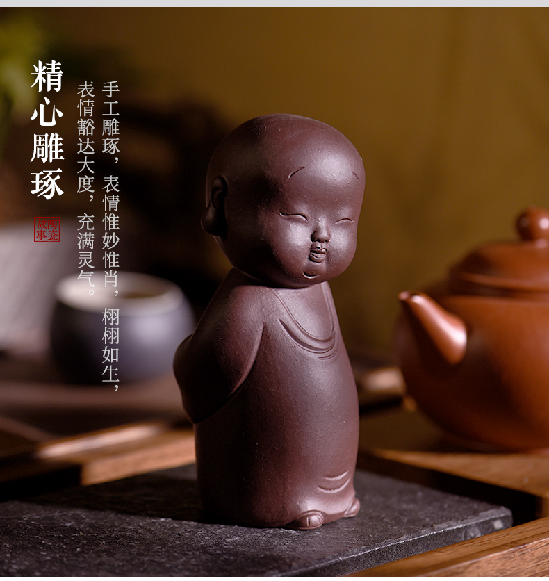 Ceramic purple Japanese story furnishing articles pet boutique tea can keep tea tea accessories play the young monk tea table decoration