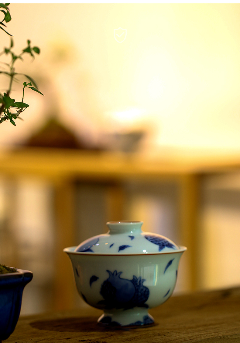 High - end checking hand - made ceramic story town tureen three tureen only a single blue sanduo footed tureen