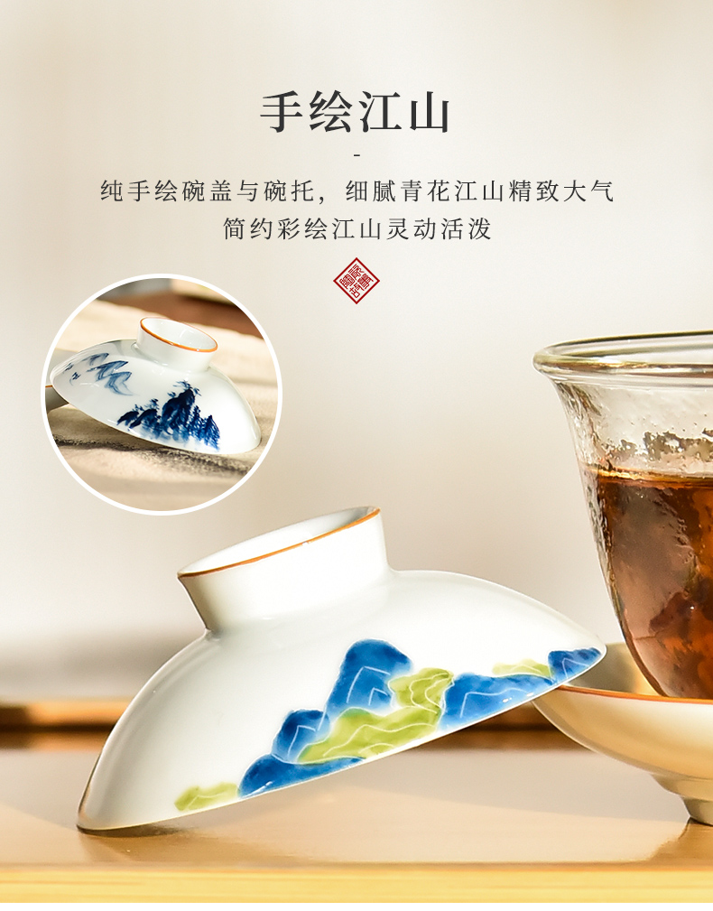 Jingdezhen ceramic story glass tureen single three cups to high - end porcelain kung fu tea set tea bowl