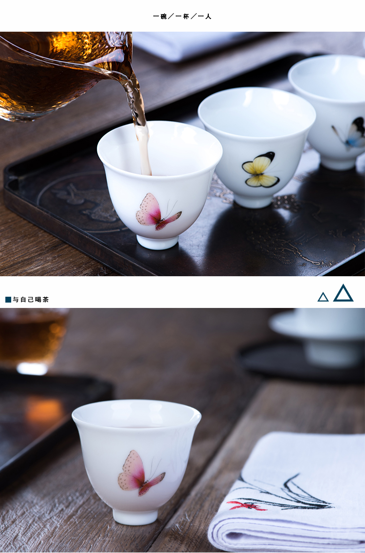 Hand - made ceramic story enamel butterfly sample tea cup kung fu tea cups white porcelain masters cup