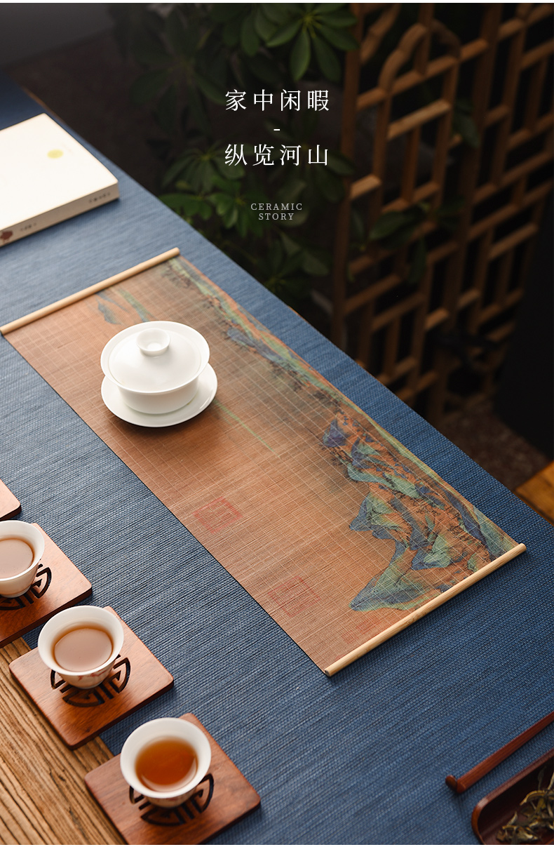 Ceramic story bamboo tea table small color printing and fine bamboo filament mat table flag zen tea tray tea tea accessories