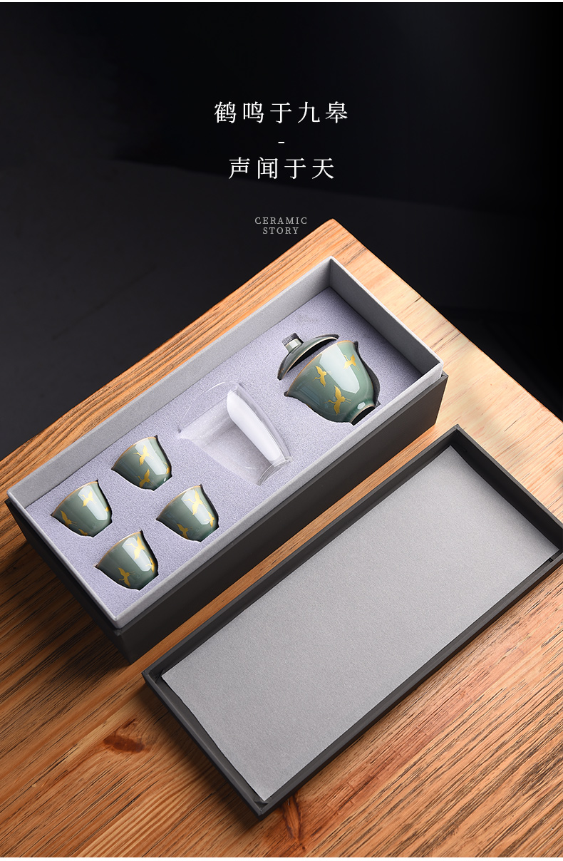 Ceramic story kung fu tea set suit small household set of tea cups high - grade office receive a visitor Ceramic tureen gift box