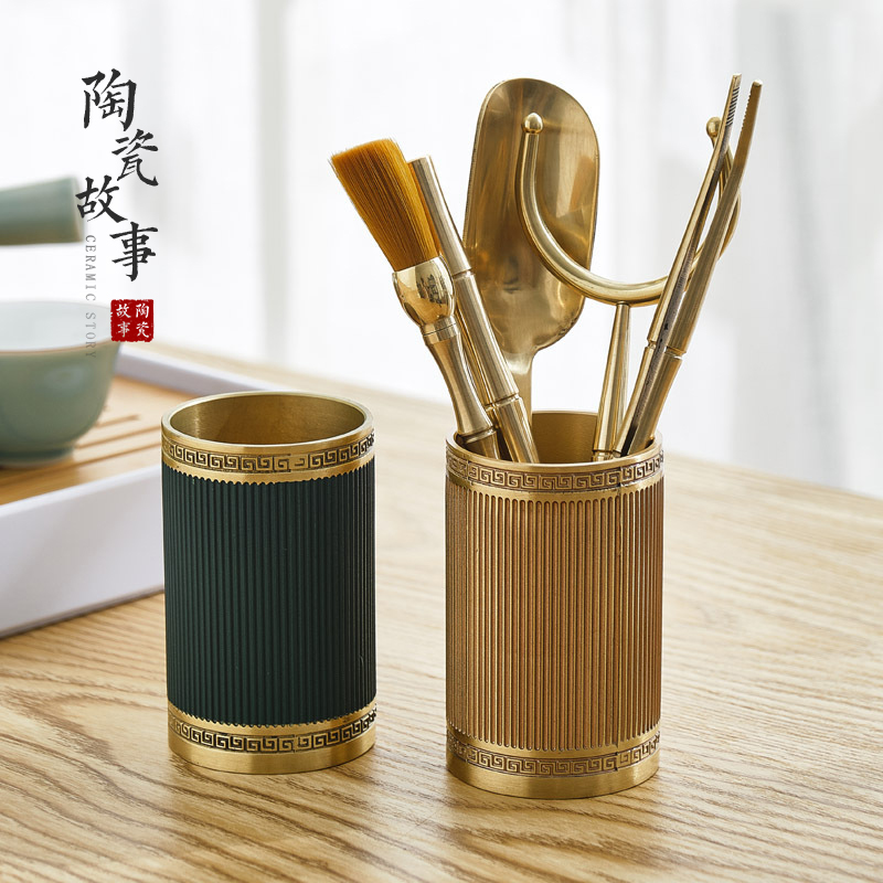 Ceramic story six gentleman 's suit pure copper brass kung fu tea accessories ChaZhen teaspoons ChaGa teaspoon 6 gentleman
