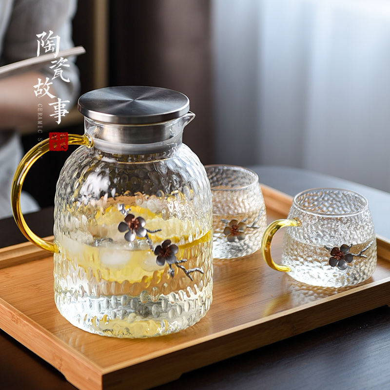 Ceramic story thickening cold bottle glass kettle high - temperature household large - capacity cold boiled water kettle cup suit