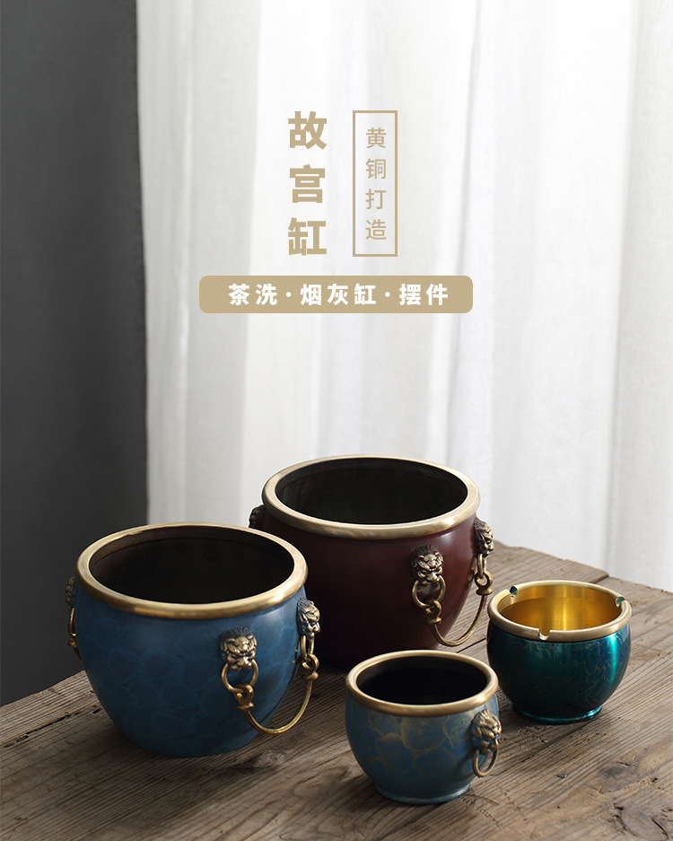 Ceramic story pure copper tea wash to wash to built water in a writing brush washer water jar household palace copper cylinder furnishing articles Japanese zen tea set