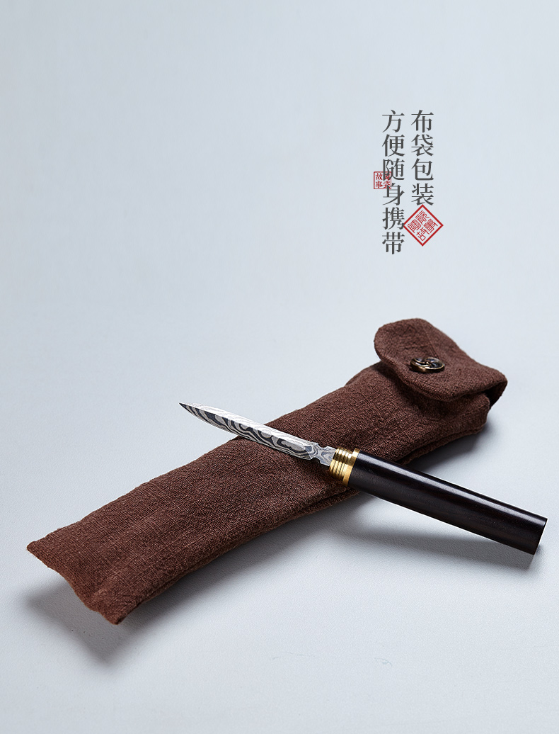 Pu'er Chuyên Dụng Damascus Trà Dao Mô Hình Handmade Thép Trà Kim Đặt Gỗ Rắn Thép Không Gỉ Trà Cone Trà Đặt Phụ Kiện