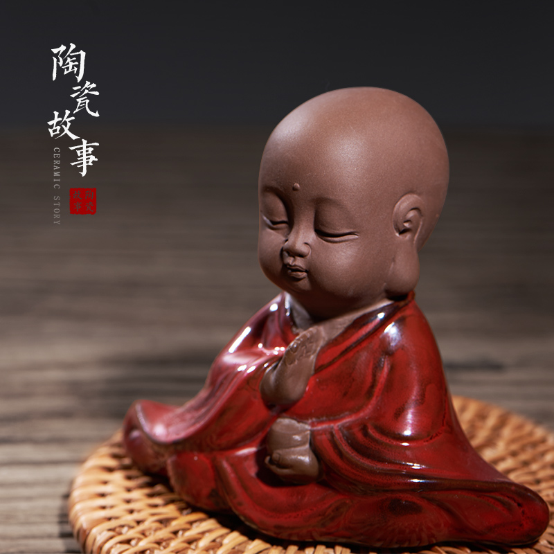 Ceramic creative young monk zen tea pet car furnishing articles coarse pottery tea for its ehrs playing manual its kung fu tea set