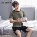 Bộ đồ ngủ mùa hè của nam giới mùa hè cotton tinh khiết quần short ngắn tay mỏng hai mảnh phù hợp với phân bón để tăng dịch vụ tại nhà - Nam giới