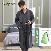 Cotton pajamas mens spring and autumn cotton long sleeves home wear nightgown morning robe bathrobe large size autumn winter three-piece set