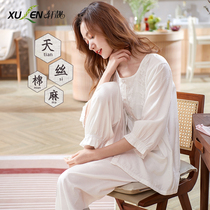 Mall style] white pajamas women summer thin Tencel cotton hemp half-sleeve trousers ice silk cool feeling loungewear set