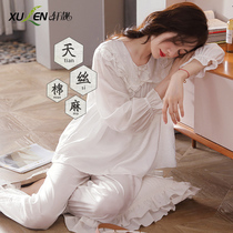 Tencel hemp pajamas ladies spring and autumn long sleeves long pants princess style home clothes fresh temperament two-piece set