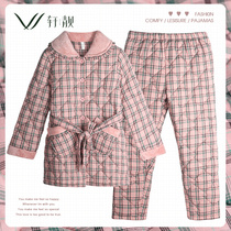 Mall style] thick and warm long jacket cotton pajamas womens woven cotton winter cotton new set