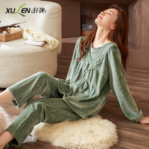 Pajamas ladies autumn and winter thick long sleeves warm coral velvet sea velvet home clothes spring and autumn style suit autumn