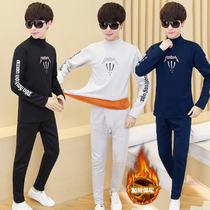 Teen Thermal Underwear Suit Mens Glint Thickened Junior High School Student Semi-High Collar Autumn Clothes and Autumn Pants Set can be worn out