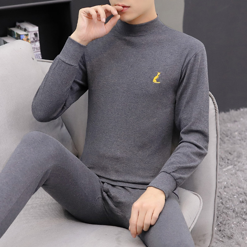 A set of heating underwear men's mid-neck cotton sweater junior high school students thin inner wear cotton autumn clothes sanitary pants